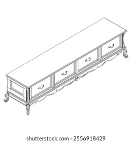 Sideboard outline vector collection. Elegant line art designs for contemporary living spaces. Ideal for interior design projects.