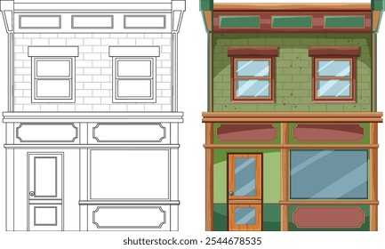 Side-by-side colored and outline house vector