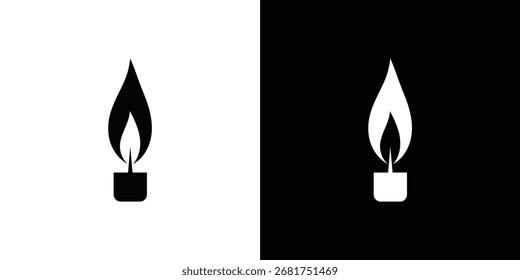 Uma comparação lado a lado de um ícone de chama de vela preta em um fundo branco e um ícone de chama de vela branca em um fundo preto.