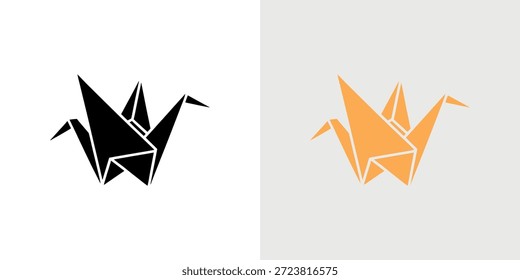 Una comparación lado a lado de ilustraciones de grúa de origami negro y naranja, mostrando un diseño delicado.