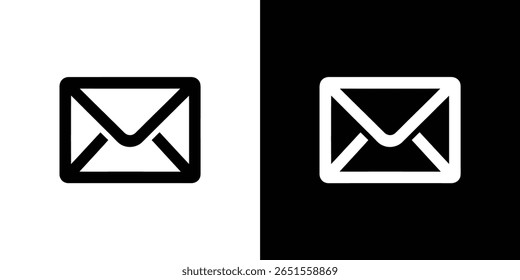 Comparación lado a lado de un icono de correo en blanco y negro. La Imagen muestra un símbolo de sobre, uno renderizado en negro sobre un fondo blanco, y su inverso.