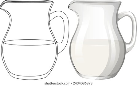 Side-by-side comparison of pitcher line drawing and rendering