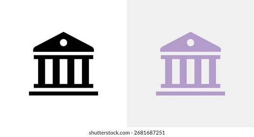 Una comparación lado a lado de dos iconos minimalistas que representan un edificio clásico con columnas, uno negro y otro púrpura.