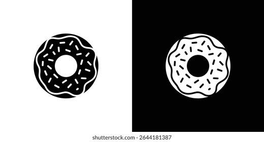 Side-by-side view of two inverted donut icons. The left icon presents a black donut shape with white sprinkles on a white background, the right icon has inverted colors.