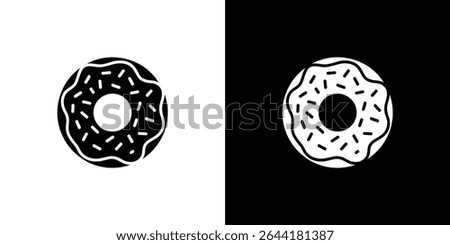 Side-by-side view of two inverted donut icons. The left icon presents a black donut shape with white sprinkles on a white background, the right icon has inverted colors.