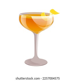 "Sidecar "cocktail with cognac, liqueur, lemon juice.Classic alcoholic cocktail.Vector illustration.