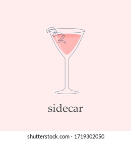 Sidecar cocktail glass. Design element, poster with alcohol. Flat style vector illustration isolated
