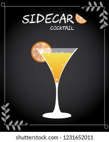 Sidecar cocktail illustration vector with fresh orange wedge garnish.