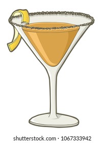 Sidecar cocktail in martini glass and stripe of lemon rind.