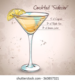 Sidecar cocktail in martini glass, vector illustration, EPS 10