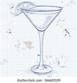 Sidecar cocktail on a notebook page