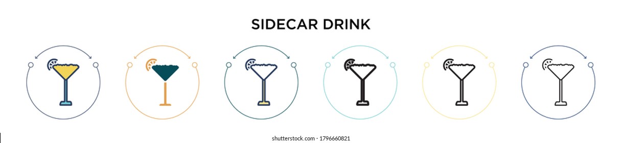 Sidecar drink icon in filled, thin line, outline and stroke style. Vector illustration of two colored and black sidecar drink vector icons designs can be used for mobile, ui, web
