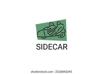 sidecar sport vector line icon. A sidecar driver and his passenger are racing on a circuit. sport pictogram illustration.