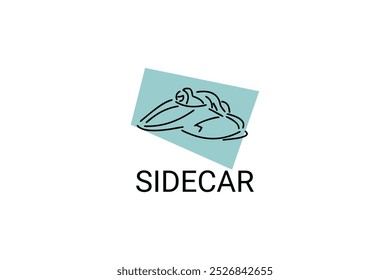ícone de linha de vetor de esporte do sidecar. Um piloto de carro lateral e seu passageiro estão correndo em um circuito. ilustração pictograma esportivo.
