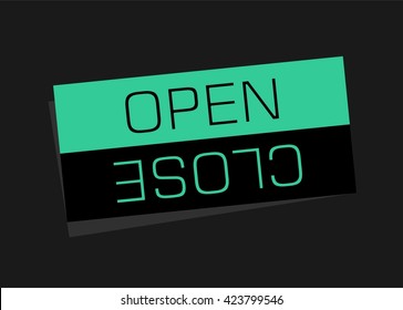 Sided green elegant Information plate with Open and close sign, board hanging icon, Signs marking the opening hours