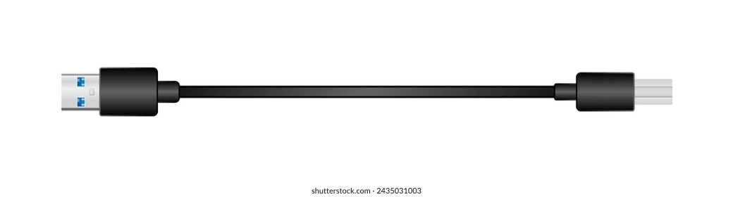 Side-facing conversion cable _USB Type-A 3.0_ Male_USB Type-B 3.0_ Male illustration.