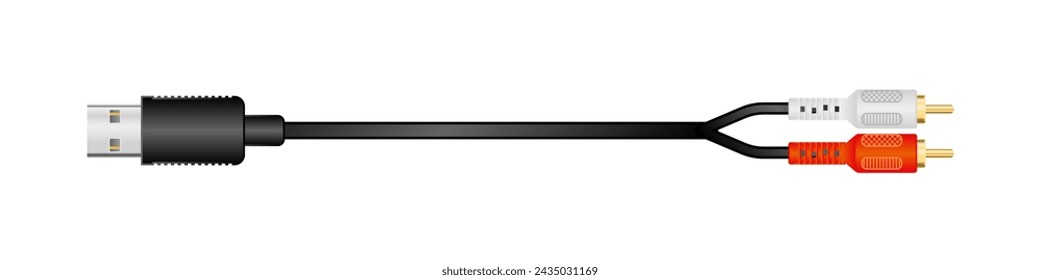 Side-facing conversion cable_USB Type-A 2.0_ Male_RCA pin plug_red, White illustration.