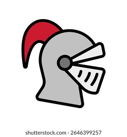 Capacete medieval voltado para o lado com contorno colorido com tons de prata e cinza. Ideal para ícones de classe RPG, seleção de heróis e temas de combate.