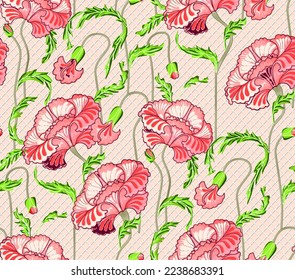 a side-length pattern suitable for textiles consisting of vintage flowers