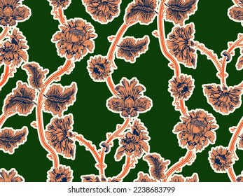 a side-length pattern suitable for textiles consisting of vintage flowers