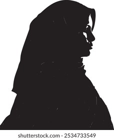 A side-profile silhouette of a woman wearing a headscarf, symbolizing culture, modesty, and traditional fashion.
