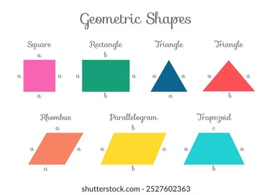 Laterais bordas formas geométricas básicas ilustração com triângulo quadrado forma de Rhombus isolado no fundo branco para crianças