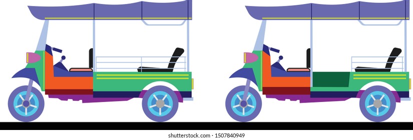 Sideview Tuk Tuk Transportation In Thailand On White Background 