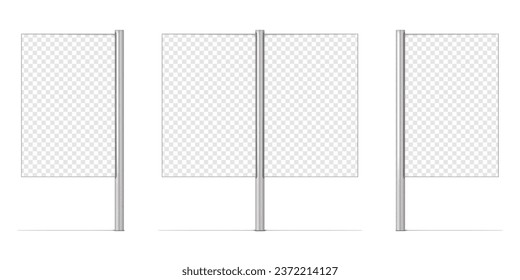 Sidewalk advertising poster sign holder stand vector mockup. Street lightbox billboard. Blank transparent screen display board mock-up. Template for design