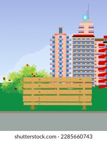 A sidewalk bench in a city. Vector illustration.
