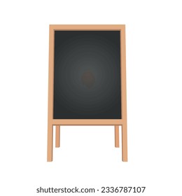 Sidewalk chalkboard. Outdoor restaurant blackboard with wood frame. Empty cafe texting easel vector isolated mockup. Chalkboard blank frame for menu restaurant billboard illustration