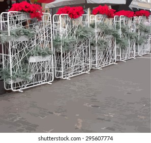 Sidewalk with flowers wall - vector illustraton