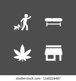 sidewalk icon. 4 sidewalk set with weed, front store, walk and bench vector icons for web and mobile app