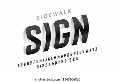 Sidewalk sign letters font, changeable alphabet letters and numbers vector illustration