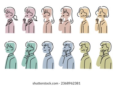 Sideways character illustration set of men and women