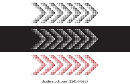 sideways. dotted sign. Arrow element for your design. Striped direction. isolated on white and black background. Vector illustration. EPS 10 