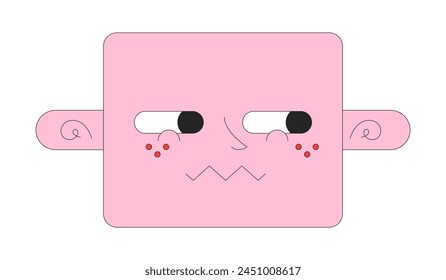 Sideways looking shy 2D linear vector avatar illustration. Embarrassed smile cartoon character face. Nervous expression portrait. Uncomfortable ashamed side eyes flat color user profile image isolated