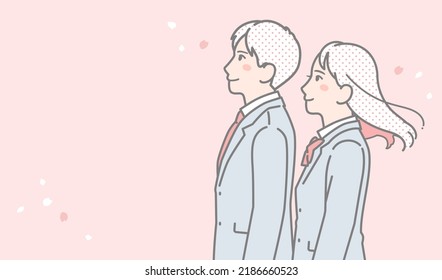 Sideways male and female students vector illustration material