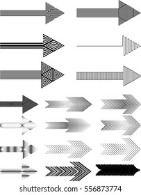 sideways Set . Linear signs collection. Arrow Design elements .Striped direction. vector illustration