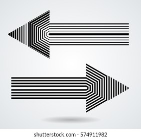sideways Set . Linear signs collection. Arrow  elements for your design.Striped direction. vector illustration