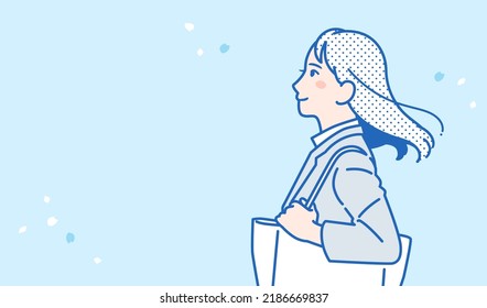 Sideways suit woman and cherry vector illustration material