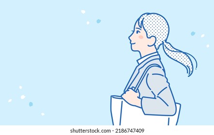 Sideways suit woman and cherry vector illustration material