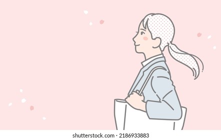 Sideways suit woman and cherry vector illustration material
