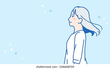 Sideways woman and cherry vector illustration material