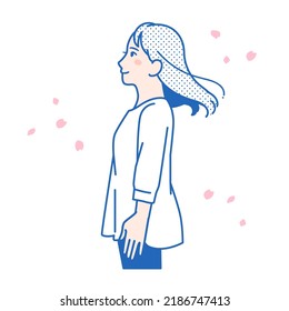 Sideways woman and cherry vector illustration material