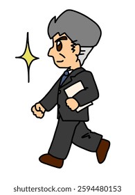 A sideways-facing boss walking with a sharp look