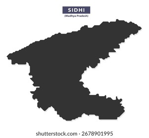 Sidhi Bezirkskarte Silhouette Vektor für Bildungsposter, Tourismus-Layouts, und Infografik-Karten, solide schwarze Umrisse einzeln auf weißem Hintergrund