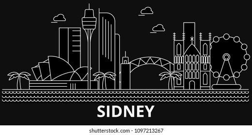 Sidney silhouette skyline. Australia - Sidney vector city, australian linear architecture, buildings. Sidney travel illustration, outline landmarks. Australia flat icons, australian line banner