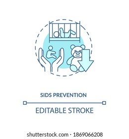SIDS prevention concept icon. Breastfeeding pros. Sudden infant death prevention advices. Motherhood benefits idea thin line illustration. Vector isolated outline RGB color drawing. Editable stroke
