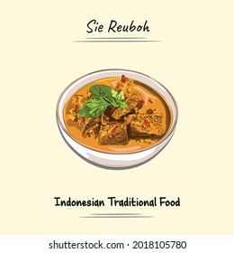 Sie Reuboh Illustration Sketch And Vector Style, Traditional Food From Aceh, Good to use for restaurant menu, Indonesian food recipe book, and food content. svg