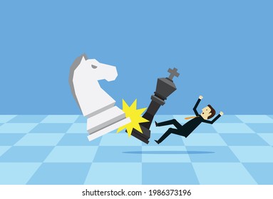 Siege in a business planning chess game, Vector illustration in flat style